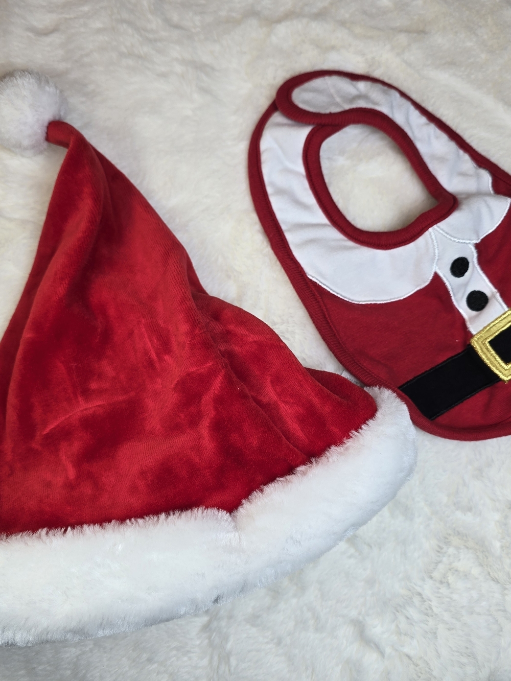 Festive Red Santa Baby Hat & Bib Set - Holiday Kids Accessories 12-24M